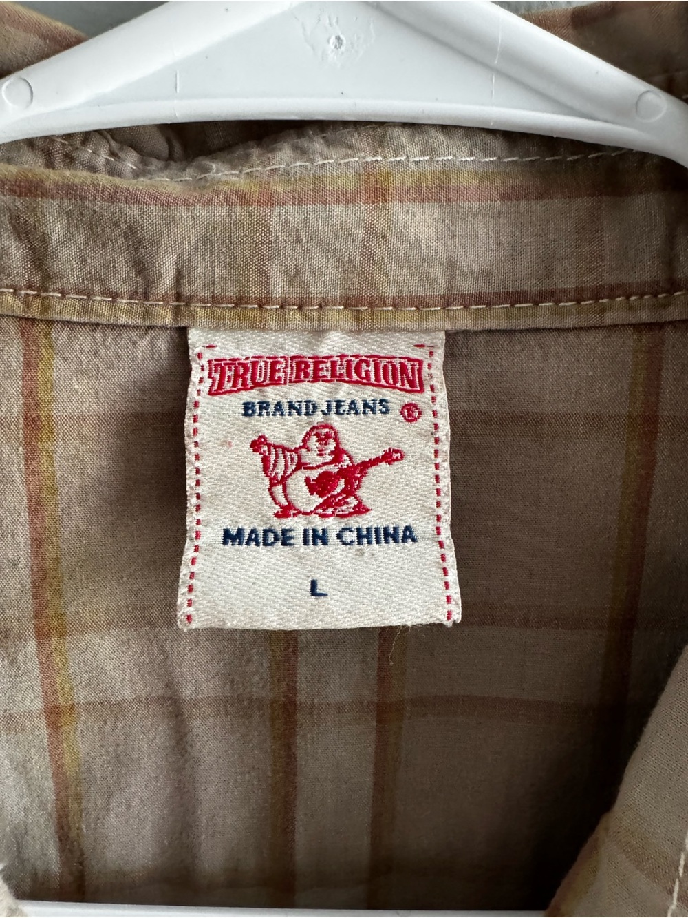 True Religion Plaid Button-Up Shirt in Beige and Light Brown - Picture 4 of 4